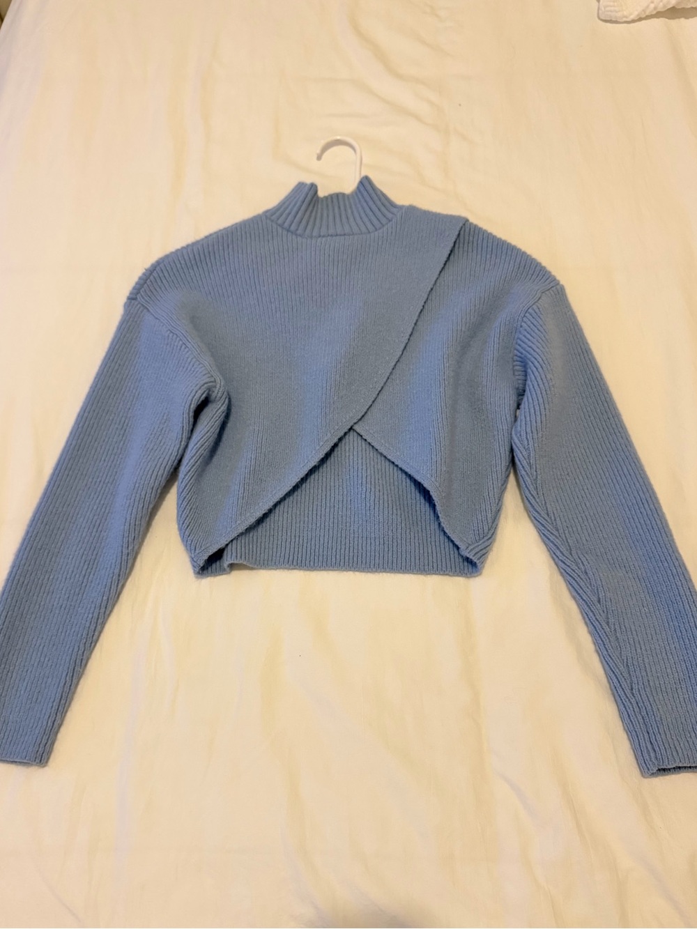 Cropped Mock Neck Ribbed Sweater - Light Blue